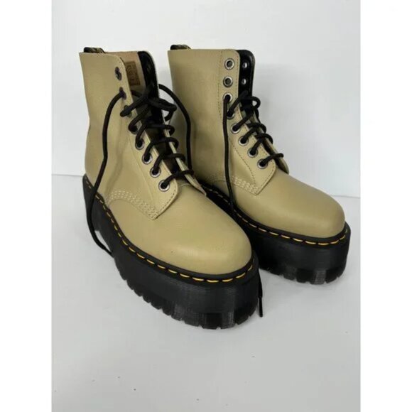 Dr. Martens 1460 Pascal Max Pale Olive Leather Platform Combat Boots Size 8 - Picture 8 of 12